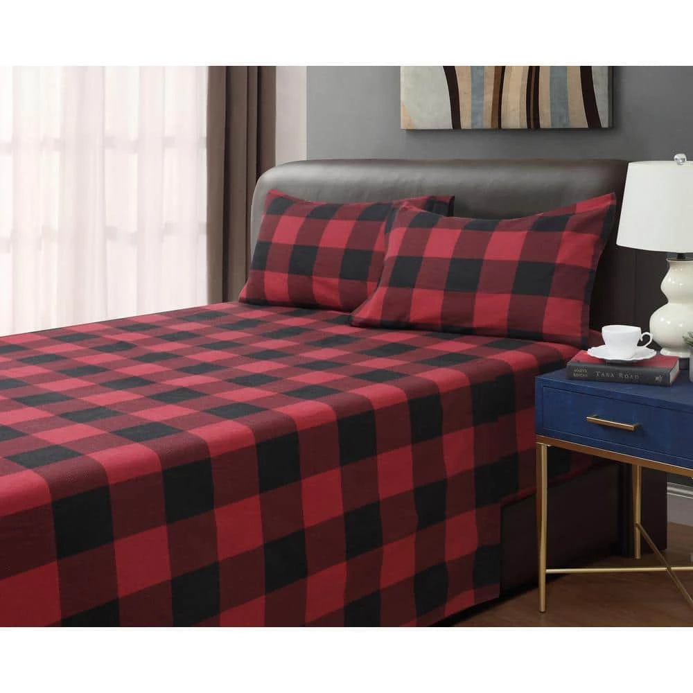Budget ๐ Dresden Buffalo Plaid 4-piece Red Cotton Flannel Queen Sheet Set by Harper Lane ๐ 1 Budget ๐ Dresden Buffalo Plaid 4-piece Red Cotton Flannel Queen Sheet Set by Harper Lane ๐
