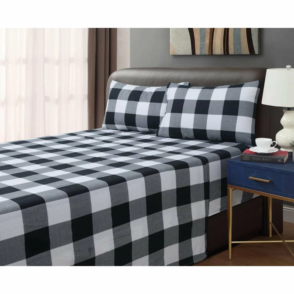 Deals โจ Dresden Buffalo Plaid 4-piece Black/White Cotton Flannel Full Sheet Set by Harper Lane ๐ 1 Deals โจ Dresden Buffalo Plaid 4-piece Black/White Cotton Flannel Full Sheet Set by Harper Lane ๐