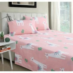 Discount ๐ Cool Llama 4-Piece Pink Microfiber Full Sheet Set by Harper Lane โญ