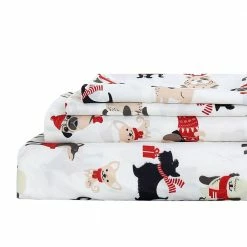 Cheapest ๐คฉ Puppies in Red 4-Piece Microfiber White Queen Sheet Set by Harper Lane ๐ฅฐ