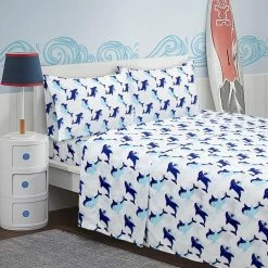 Outlet ๐ Shark Fun 4-Piece Microfiber White Full Sheet Set by Harper Lane ๐งจ