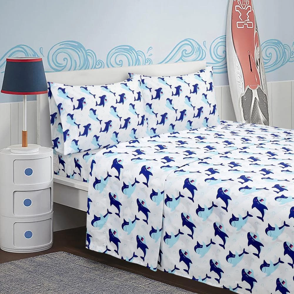 Outlet π Shark Fun 4-Piece Microfiber White Full Sheet Set by Harper Lane 𧨠1 Outlet π Shark Fun 4-Piece Microfiber White Full Sheet Set by Harper Lane π§¨