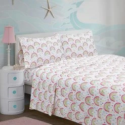 Deals 👏 Rainbow Ray 4-piece Microfiber White Full Sheet Set by Harper Lane 🔥