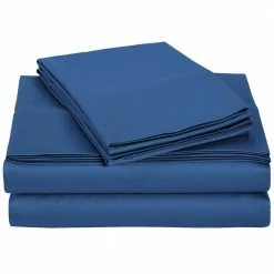 Budget ๐งจ Monroe Solid 4-Piece Microfiber Blue Queen Sheet Set by Harper Lane ๐