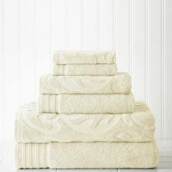 Best Pirce 💯 6-Piece Ivory Jacquard/Solid Towel Set-Medallion Swirl by MODERN THREADS 🥰