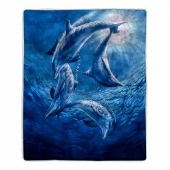 Deals 🧨 Ocean Dolphin Print Sherpa Fleece Blanket by Lavish Home 😍 -Harper Lane Sales lavish home bed blankets 64 dolphins 4f 1000