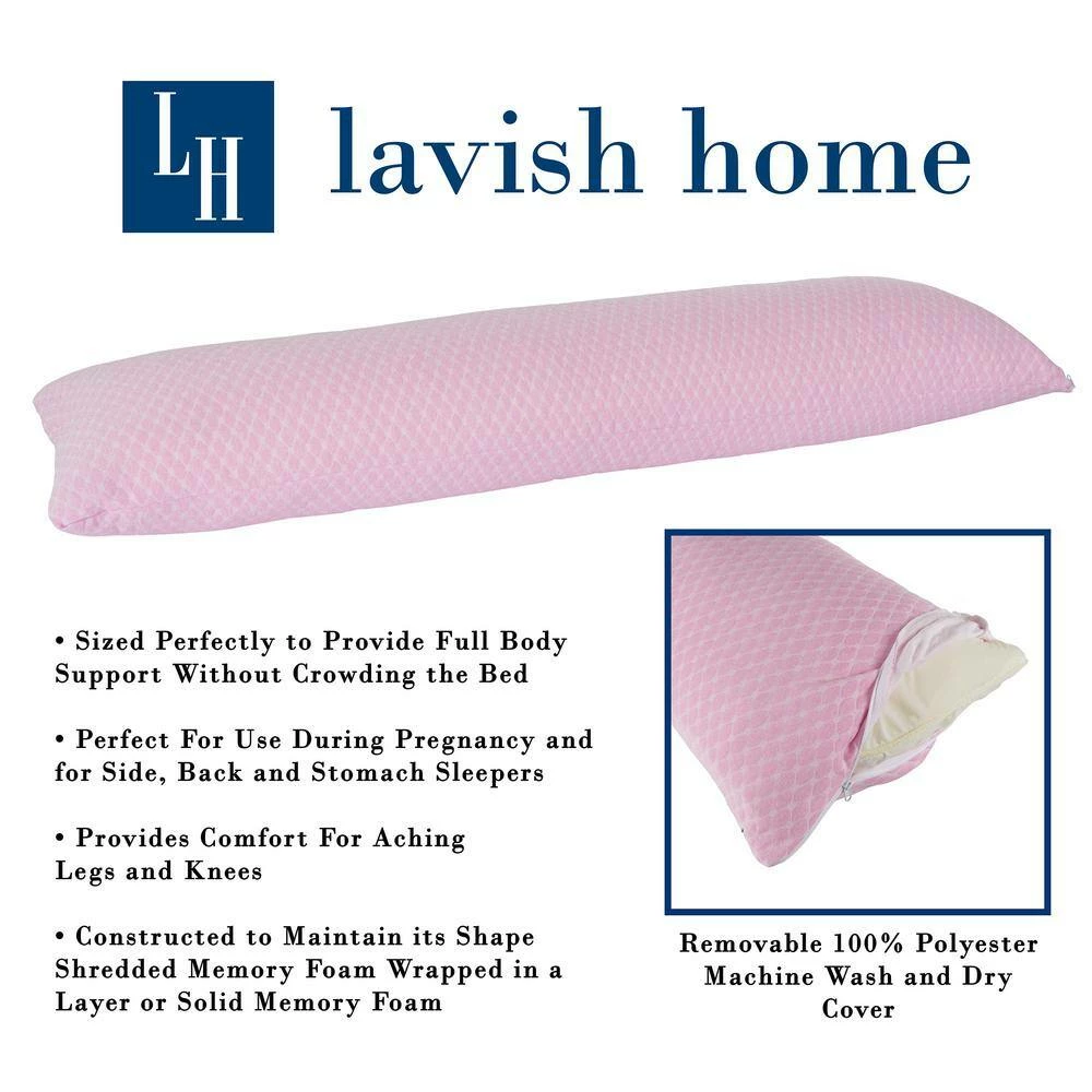 New โจ Pink Hypoallergenic Memory Foam Body Pillow with Removable Cover by Lavish Home ๐ 5 New โจ Pink Hypoallergenic Memory Foam Body Pillow with Removable Cover by Lavish Home ๐ - Image 5
