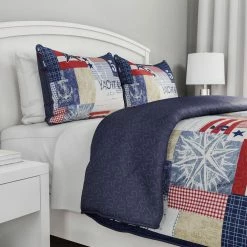 Best Pirce 👍 2-Piece Nautical Red, White and Blue Americana Patchwork Print Twin Microfiber Quilt Bedspread Set by Lavish Home ✔️ -Harper Lane Sales lavish home bedding sets 66hd 10058 t 1f 1000