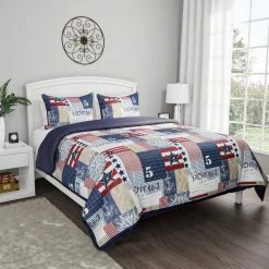 Best Pirce 👍 2-Piece Nautical Red, White and Blue Americana Patchwork Print Twin Microfiber Quilt Bedspread Set by Lavish Home ✔️ -Harper Lane Sales lavish home bedding sets 66hd 10058 t 4f 1000