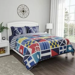 Flash Sale 🎁 3-Piece Mariner Design Full/Queen Hypoallergenic Quilt Bedspread Set by Lavish Home ⭐ -Harper Lane Sales lavish home bedding sets 66hd q003fq 31 1000