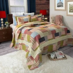 Wholesale ❤️ Savannah Multicolored Striped and Plaid Queen Quilt by Lavish Home 🤩