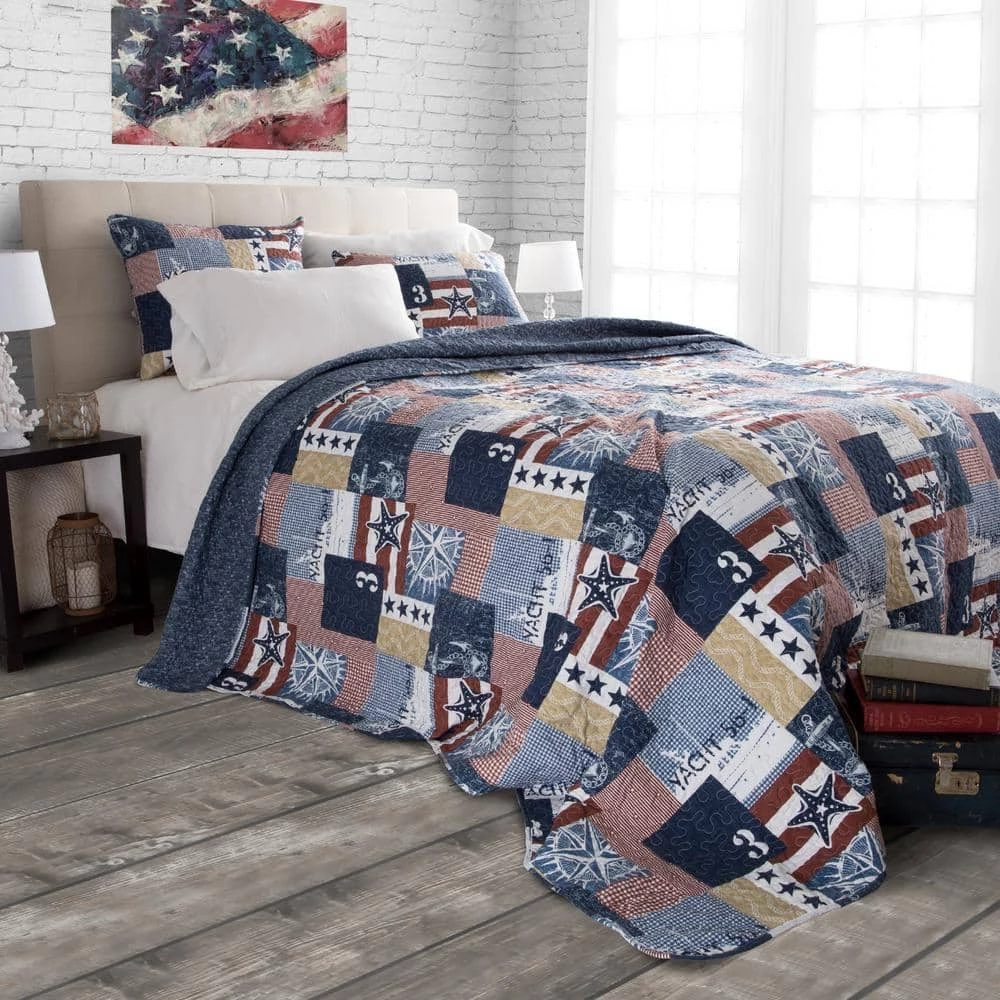 Budget ๐ Patriotic Blue Striped and Plaid King Quilt by Lavish Home ๐ 1 Budget ๐ Patriotic Blue Striped and Plaid King Quilt by Lavish Home ๐
