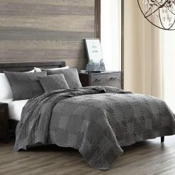 Best deal 🎁 4-Piece Stone-Washed Quilt Set Ian Charcoal King by MODERN THREADS 🎁