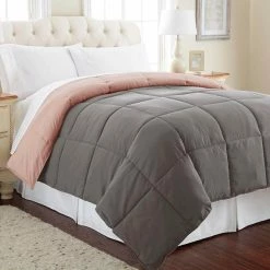 Hot Sale 😀 Multi-Colored Charcoal/Misty Rose Down Alternative King Cotton Blend Reversible Comforter by MODERN THREADS 💯