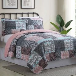 Discount ๐ Sylvia 3-Piece Multi-Colored King Printed Reversible Microfiber Quilt Set by MODERN THREADS ๐