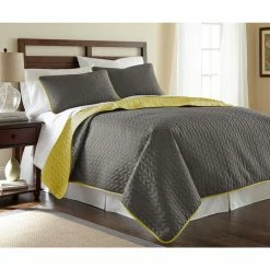 Buy ✔️ 3-Piece solid reversible coverlet set leaf steel gray king by MODERN THREADS 🌟