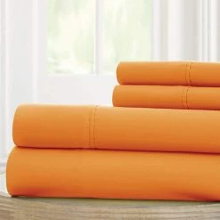 Flash Sale 👍 1800 Series 100 GSM 4-Piece Paradise Orange Queen Solid Microfiber Sheet Set by MODERN THREADS 🔥