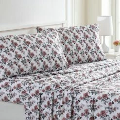 Wholesale 💯 Printed 4-Piece Rose Bloom Microfiber California King Sheet Set by MODERN THREADS 😀