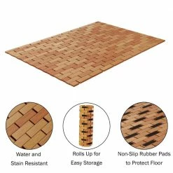 Best Pirce 🎁 Natural Brown Roll Up Slatted Design Bamboo 2- Piece Bath Mat Set by Lavish Home 🔔 -Harper Lane Sales natural lavish home bathroom rugs bath mats sh bund111 1f 1000