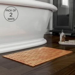 Best Pirce 🎁 Natural Brown Roll Up Slatted Design Bamboo 2- Piece Bath Mat Set by Lavish Home 🔔 -Harper Lane Sales natural lavish home bathroom rugs bath mats sh bund111 44 1000