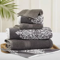 Promo 😍 Artesia 6-Piece Platinum Geometric Bath Towel Set by MODERN THREADS 🥰 -Harper Lane Sales platinum modern threads bath towels 5jqydtlg arp st 66 1000