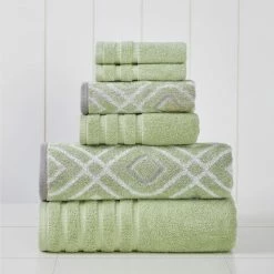 Promo 🛒 Green 6-Piece Yarn Dyed Towel Set Oxford Sage by MODERN THREADS 👏
