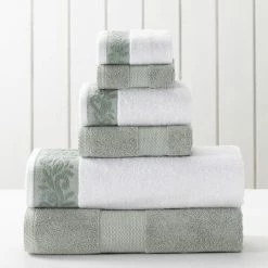 Cheap 🎁 6-Piece Silver Sage Towel Set with Filgree jacquard Border by MODERN THREADS ⭐