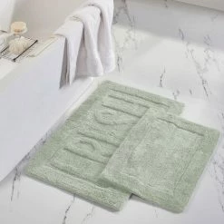 Coupon 🌟 2-Pack "Fresh" Sage 21 in. x 34 in. 100% Cotton Bath Mat by MODERN THREADS 🔔