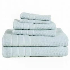 New โ๏ธ 6-Piece Seafoam 100% Cotton Rice Weave Towel Set by Lavish Home ๐