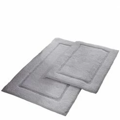 Best Sale ⌛ 2-Pack Solid Loop Cotton 21x34 inch Bath Mat Set with non-slip backing Silver by MODERN THREADS 🌟