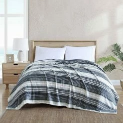 Hot Sale 👍 Sandy Shores 1-Piece Gray Striped Plush Microfiber King Blanket by Tommy Bahama 🎉 -Harper Lane Sales tommy bahama bed blankets ushsee1185464 31 1000
