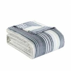 Hot Sale ๐ Sandy Shores 1-Piece Gray Striped Plush Microfiber King Blanket by Tommy Bahama ๐