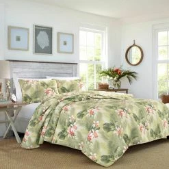 Best Pirce 👏 Tropical Orchid 3-Piece Green Floral Cotton King Quilt Set by Tommy Bahama 👍
