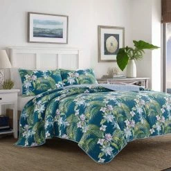 Buy 🌟 Southern Breeze 3-Piece Indigo Blue Floral Cotton King Quilt Set by Tommy Bahama 💯
