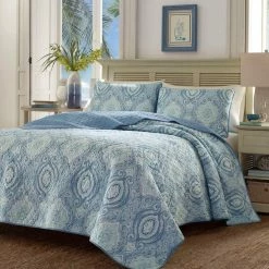 Budget ❤️ Turtle Cove 3-Piece Blue Paisley Cotton King Quilt Set by Tommy Bahama 😀