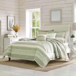 Flash Sale ๐ Serenity 5-Piece Green Striped Cotton Queen Comforter Set by Tommy Bahama ๐ฅฐ
