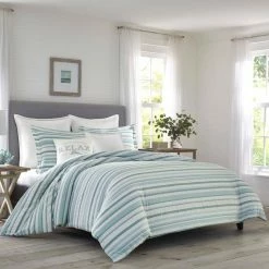 Top 10 😀 Clearwater Cay 3-Piece Blue Striped Seersucker Cotton King Comforter Set by Tommy Bahama 🛒