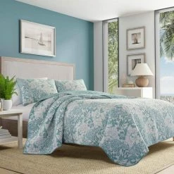 Best Sale 🧨 Laguna Beach 3-Piece Green Floral Cotton King Quilt Set by Tommy Bahama 🥰