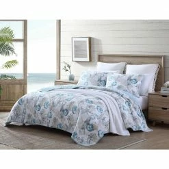 Outlet ⌛ Freeport 3-Piece Blue Floral Cotton Full/Queen Quilt Set by Tommy Bahama 👍