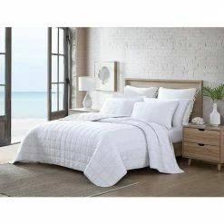 Outlet 🧨 Solid Hexagon Stitch 3-Piece White Cotton King Quilt Set by Tommy Bahama 🎉