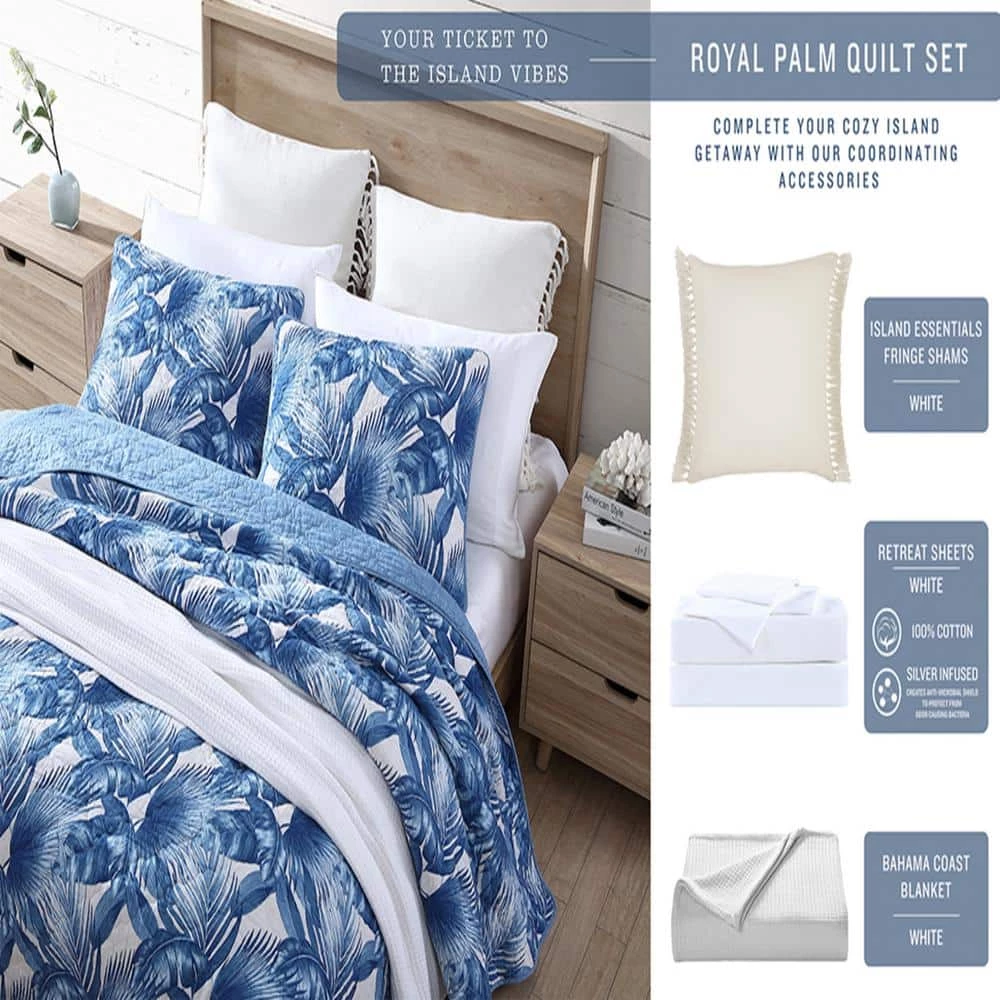 Hot Sale ๐ Solid Ocean Club Stitch 3-Piece Blue Cotton Full/Queen Quilt Set by Tommy Bahama ๐ 2 Hot Sale ๐ Solid Ocean Club Stitch 3-Piece Blue Cotton Full/Queen Quilt Set by Tommy Bahama ๐ - Image 2