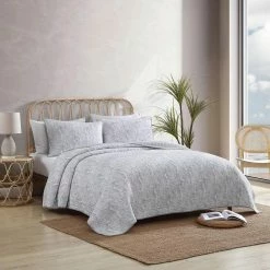 Hot Sale 🛒 Distressed Water Leaves 3-Piece Gray Cotton King Quilt Set by Tommy Bahama 👏 -Harper Lane Sales tommy bahama bedding sets ushsa91210305 31 1000