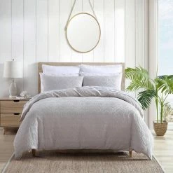 Promo 🎉 Textured Waffle 3-Piece Gray Cotton Queen Duvet Set by Tommy Bahama 🤩