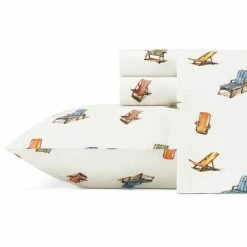Best Sale 🛒 Beach Chairs 4-Piece Multi-Colored Graphic Cotton King Sheet Set by Tommy Bahama ✨