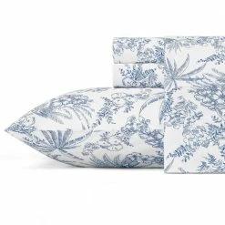 Discount โญ Pen and Ink Palm 4-Piece Indigo Blue Cotton Queen Sheet Set by Tommy Bahama ๐