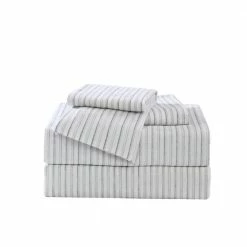 Buy 🌟 Del Ray Stripe 4-Piece Gray Washed Cotton King Sheet Set by Tommy Bahama 🤩