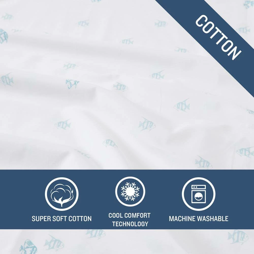 Cheap ❤️ Angel Fish 4-Piece Aqua Blue Cool Zone Percale Cotton Queen Sheet Set by Tommy Bahama ✨ 4 Cheap ❤️ Angel Fish 4-Piece Aqua Blue Cool Zone Percale Cotton Queen Sheet Set by Tommy Bahama ✨ - Image 4