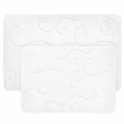 Cheap 👏 White Coral Fleece Embossed Memory Foam Rectangle 2- Piece Bath Mat Set by Lavish Home ⌛