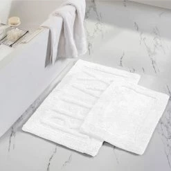 Wholesale 💯 2-Pack "Relax" White 21 in. x 34 in. 100% Cotton Bath Mat by MODERN THREADS 🔥